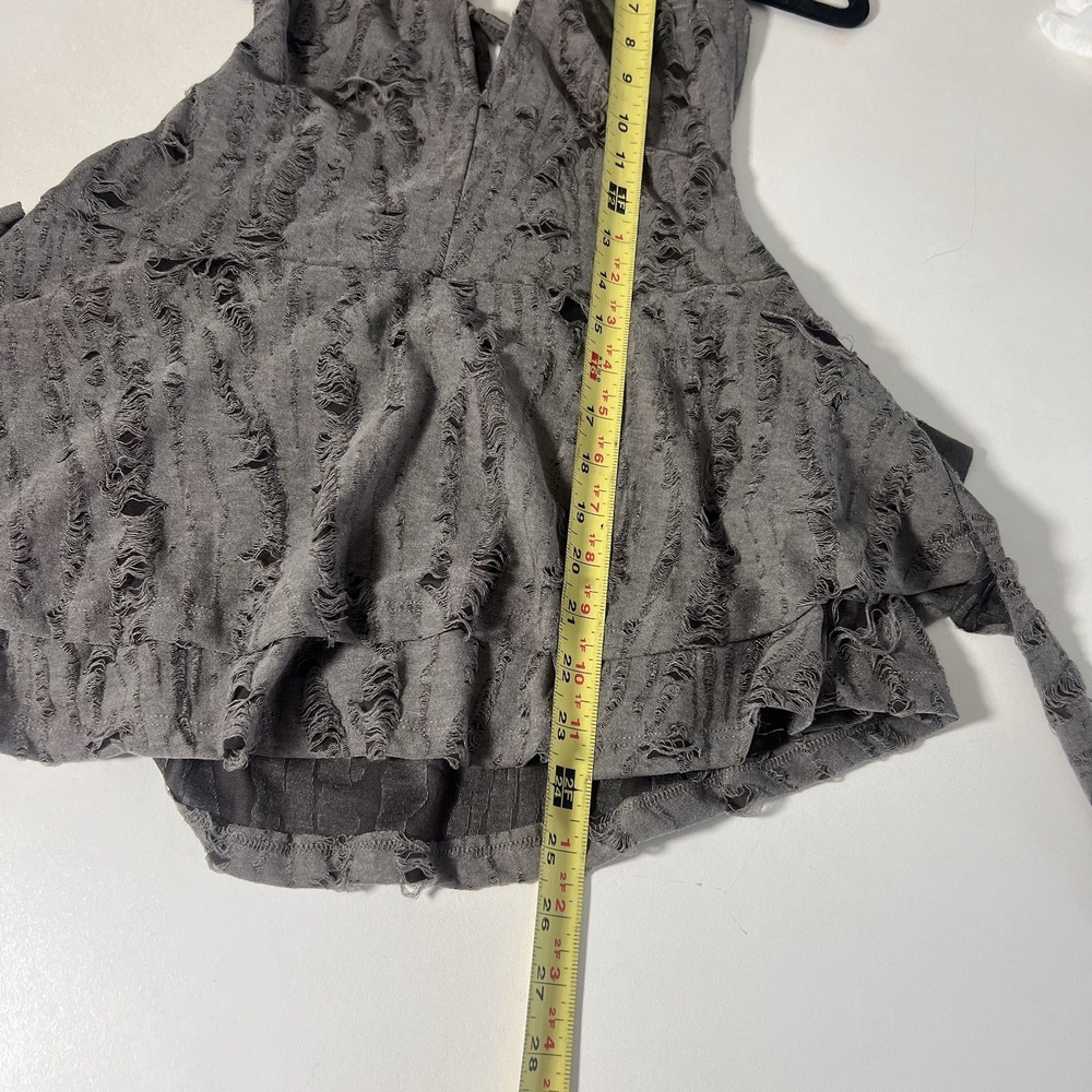 Edikted Halter Top Womens XS Grey Distressed Tiered Shredded Ruffle Grunge Y2K - Picture 7 of 8